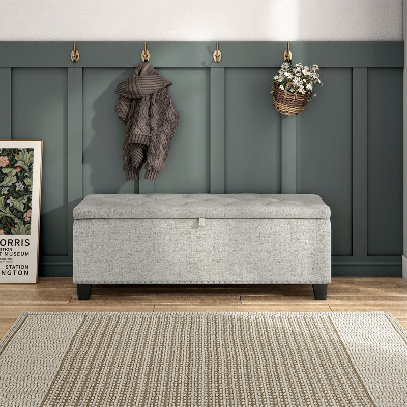 48" Wide Linen Storage Bench, Cream White