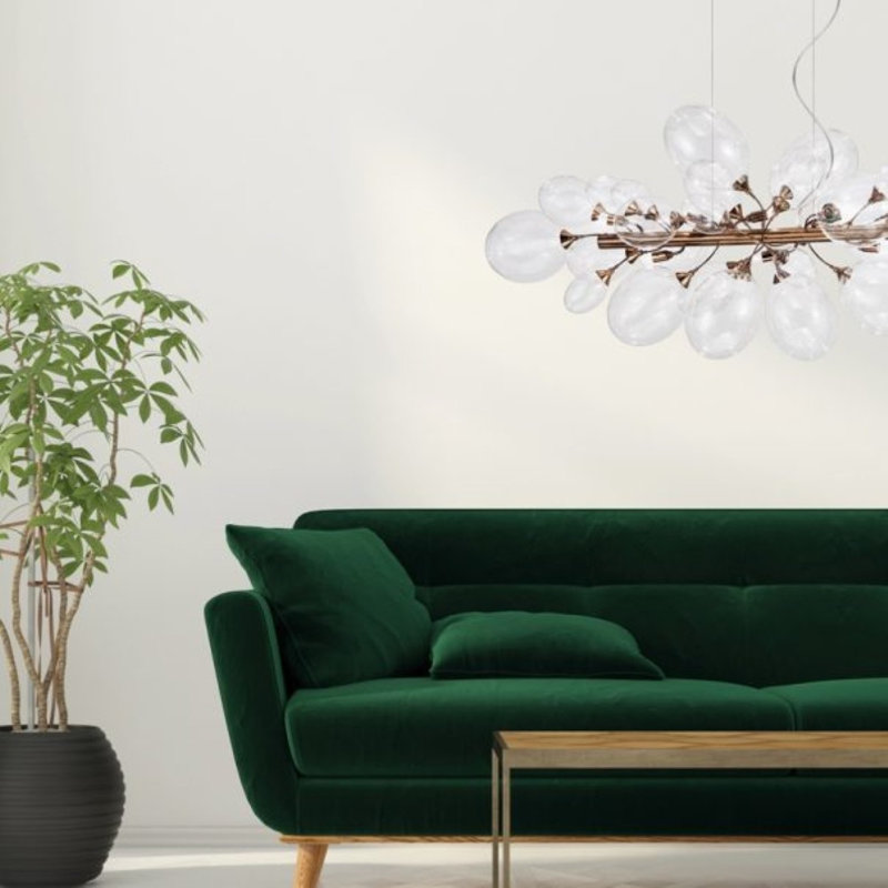 Suspension art déco Alan Mizrahi, Or antique, Couleurs mélangées, 60” Length x 22” Width x  26” Height