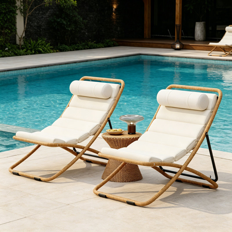 Chaise pliante d'extérieur, chaise longue de patio avec coussin, Jaune