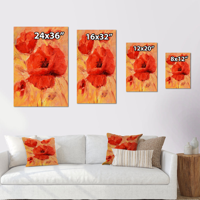 «Red Blossoming Poppies», reproduction d'art sur toile traditionnelle, H 20 po x l 12 po x P 1 po, Toile tendue