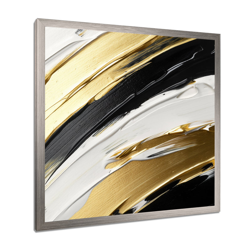«Waves Of Midnight Passion Abstract Black Gold», reproduction d'art sur toile encadrée, H 30 po x l 30 po x P 1 po