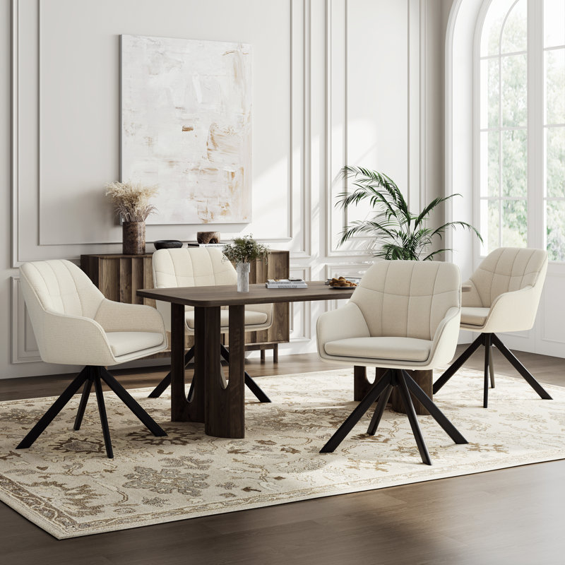 51cm H Upholstered Arm Dining Chair For Kitchen Dining Living Room, Beige Linen