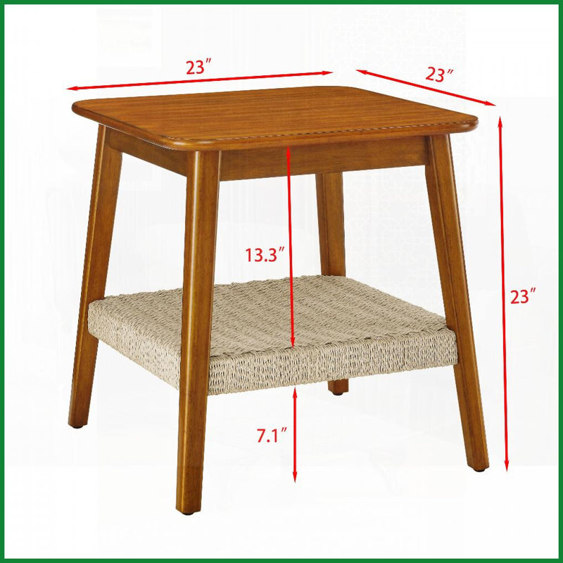 Table basse Mid-Century Boho avec tablette en rotin tissé - Rangement peu encombrant pour le bureau à domicile, facile à nettoyer
