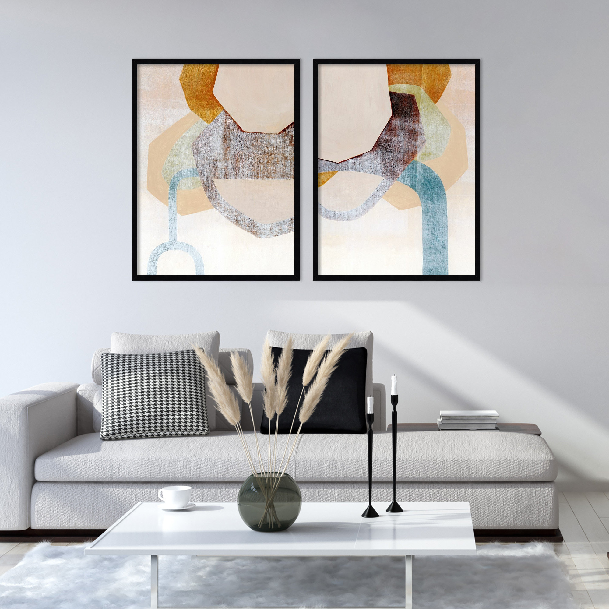 Desert Rockfalls  - set of 2  by Grace Popp Framed Wall Art Prints, 33" H x 53" W, Black