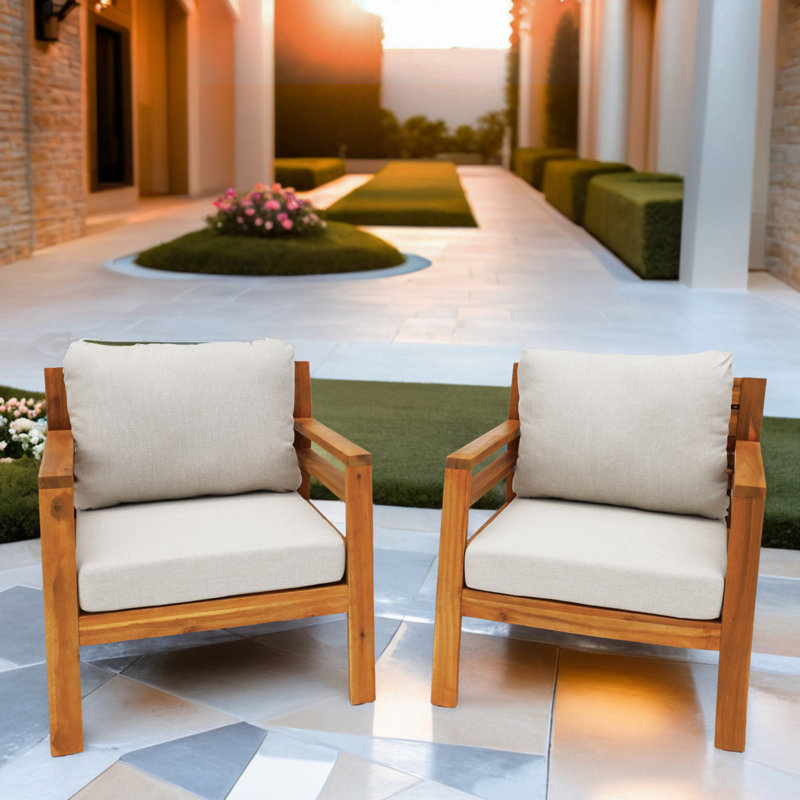 Chaise de patio en bois d'acacia avec coussins Oketa