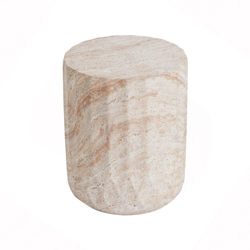 Table d'appoint extérieure / intérieure en béton léger, table d'appoint en travertin cylindrique