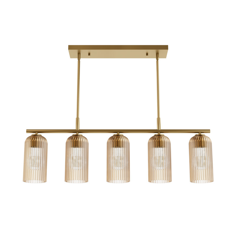 Hunter x Jasmine Roth Beverly Glen 5 Light Chandelier Ceiling Light Fixture, Amber, Luxe Gold