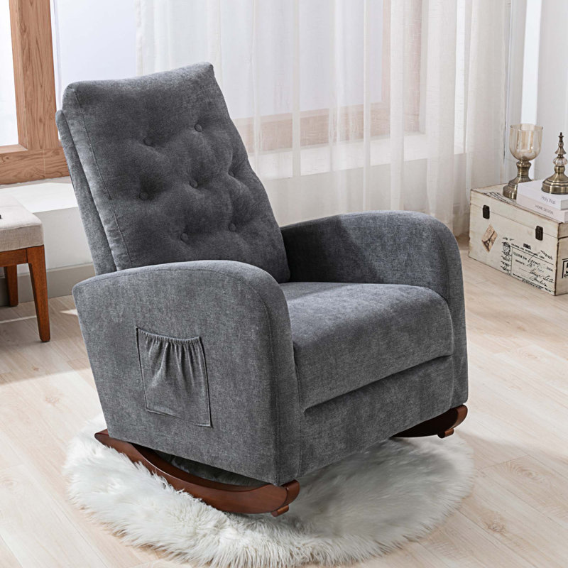 Fauteuil berçant à haut dossier Chrisann, 100 % coton gris foncé