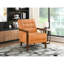Fauteuil d'appoint 100% cuir orange vif avec structure et coussin de pieds contemporain en contreplaqué brillant