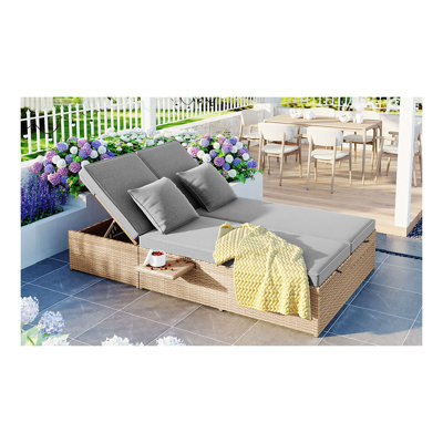 Ensemble de chaise longue double d'extérieur avec dossier réglable en rotin de rotin pour 2 personnes Topmax