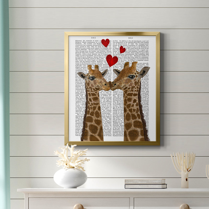 Girafe Love, toile encadrée de qualité supérieure - prête à être accrochée, H 24 po x l 20 po, Or