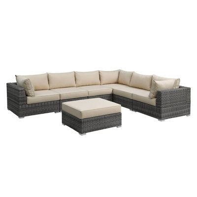 132'' Wide Wicker Patio Sectional with Cushions