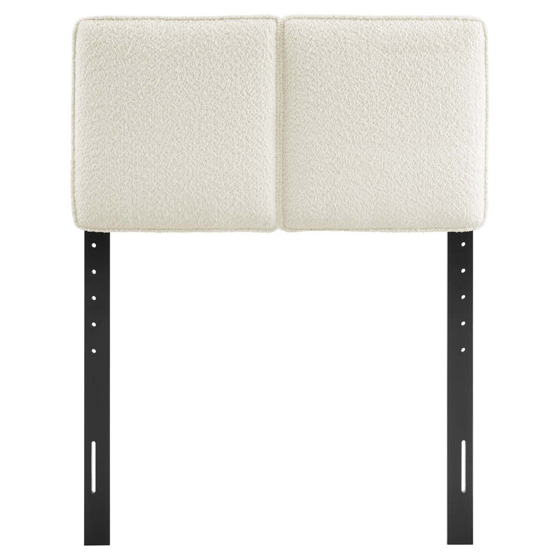 Cream Boucle Upholstered Twin Headboard with Wood Legs
