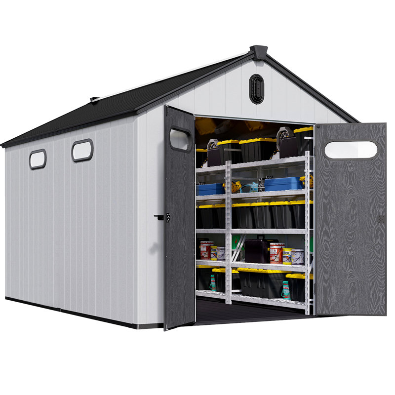 D Plastic Storage Shed With Floor, Yes, 95"H x 138.5"W x 90.7" D