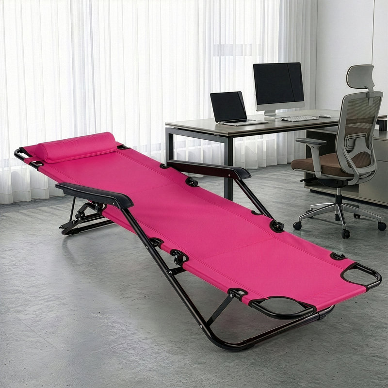 Pink Iron Frame Oxford Fabric Outdoor Lounge Bed, Pink