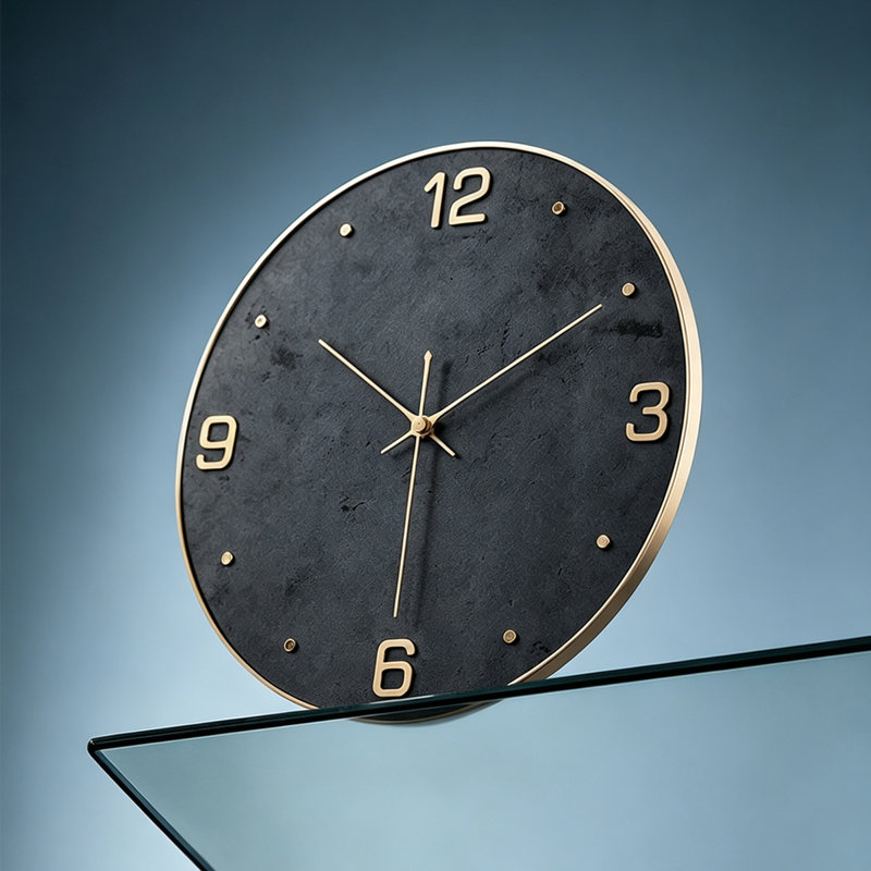 Gray Gold Round Analog Wall Clocks