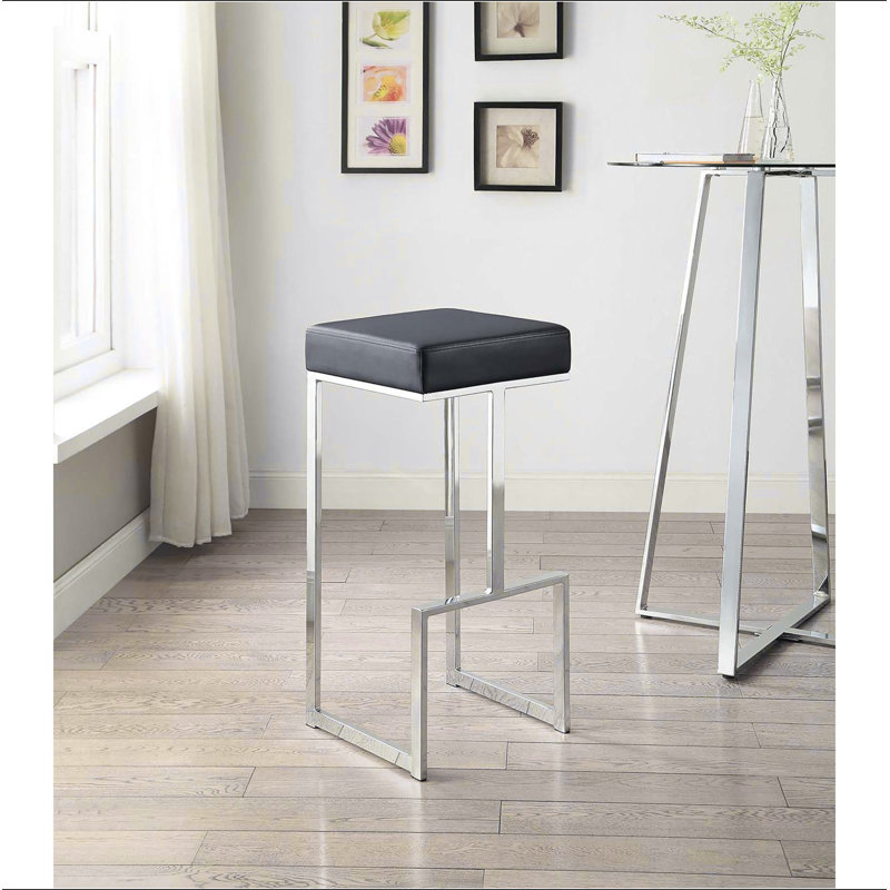 Tabouret de bar rembourré noir et chrome, Noir