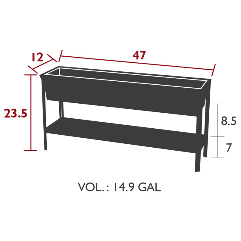 Terrazza Metal Planter, Deep Blue, 24" H x 47" W x 12" D