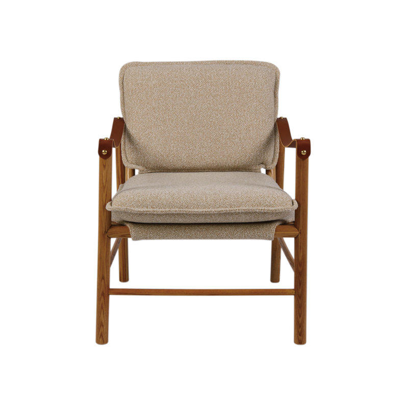 Chaise en bois d'hévéa avec coussins en tissu bouclé