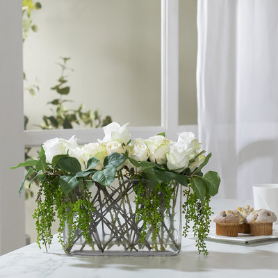 Faux Silk Rose Arrangement in Vase