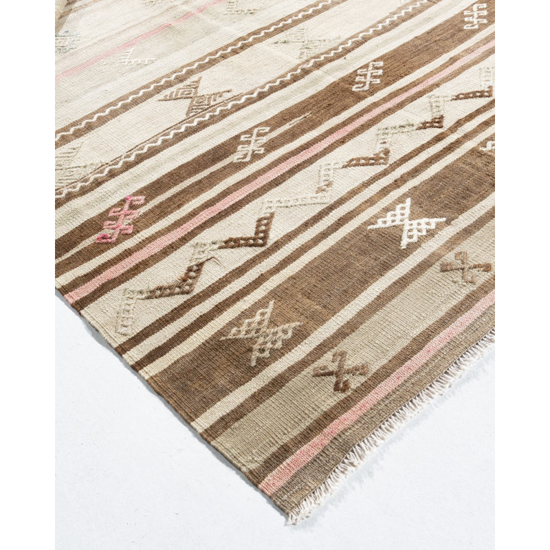 One-of-a-Kind Runner 5'5" X 9'4" 1940s Hemp Area Rug in Camel/Ivory/Terracotta