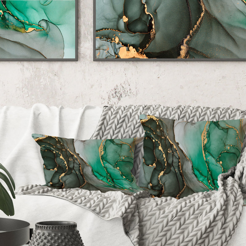 Coussin décoratif de luxe abstrait turquoise et gris 12 "x 20"