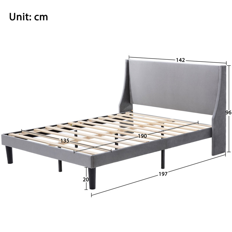 Conrada Upholstered Bed Frame, Double (4'6), Grey