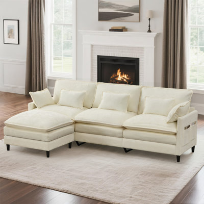4-Piece 110.6" Chenille Modular Upholstered Sectional Sofa Deep Seat Cloud Couch With Ottoman