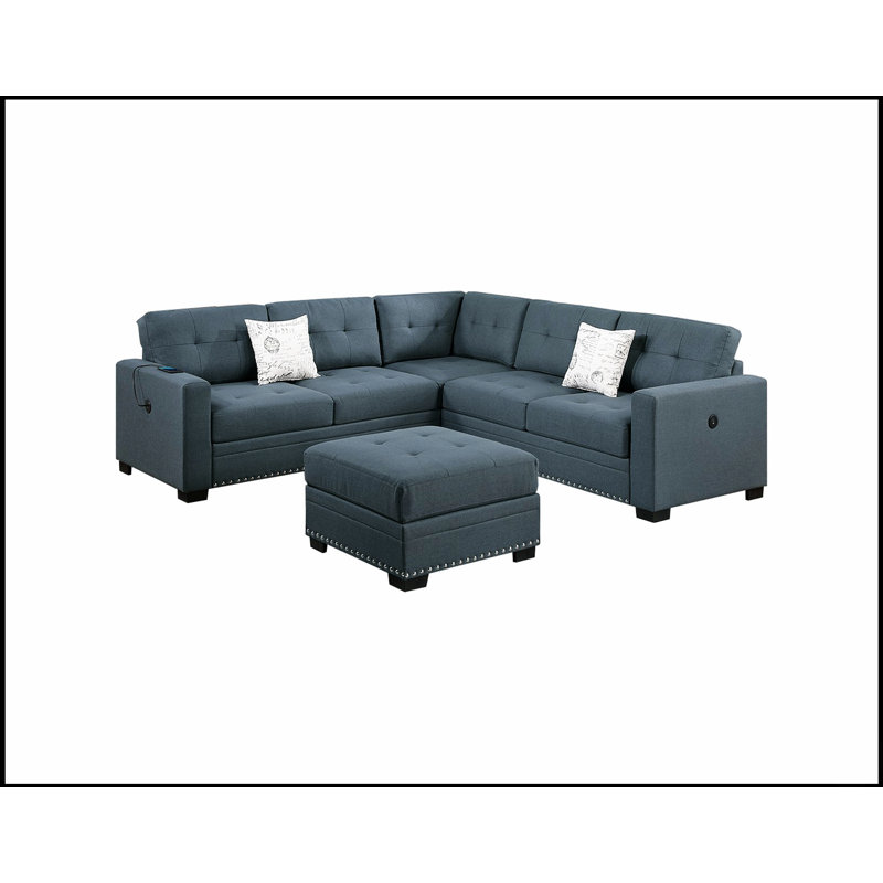 Ensemble de canapé-lit modulaire décontracté simple et capitonné 4 pièces RAF / LAF, Lin gris charbon