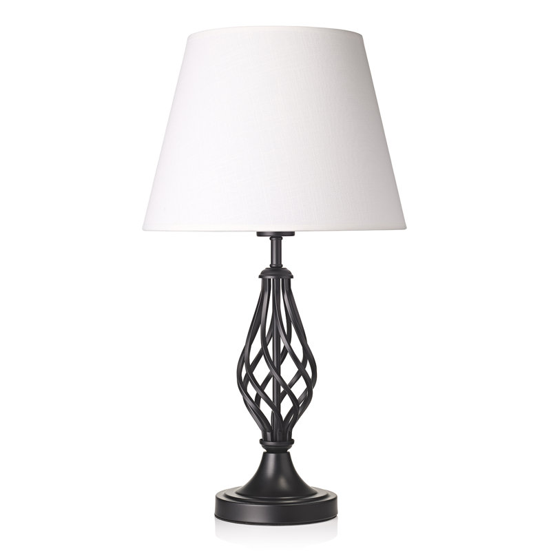 Traditional Matte Black Table Lamp With Barley Twist Base And White Shade By