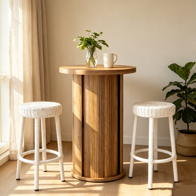 Round Fluted Engineered Wood Bar Table with 3‑Tier Storage Shelves, 35.4" Tall Pub Cocktail Table, Water & Scratch‑Resistant Bistro Table for Home Bar Kitchen Cafe