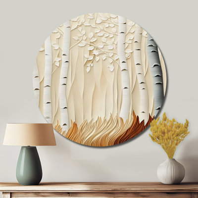 Autumn Birch Tree Song - Nature Large Round Wall Art, White Metal Wall Art