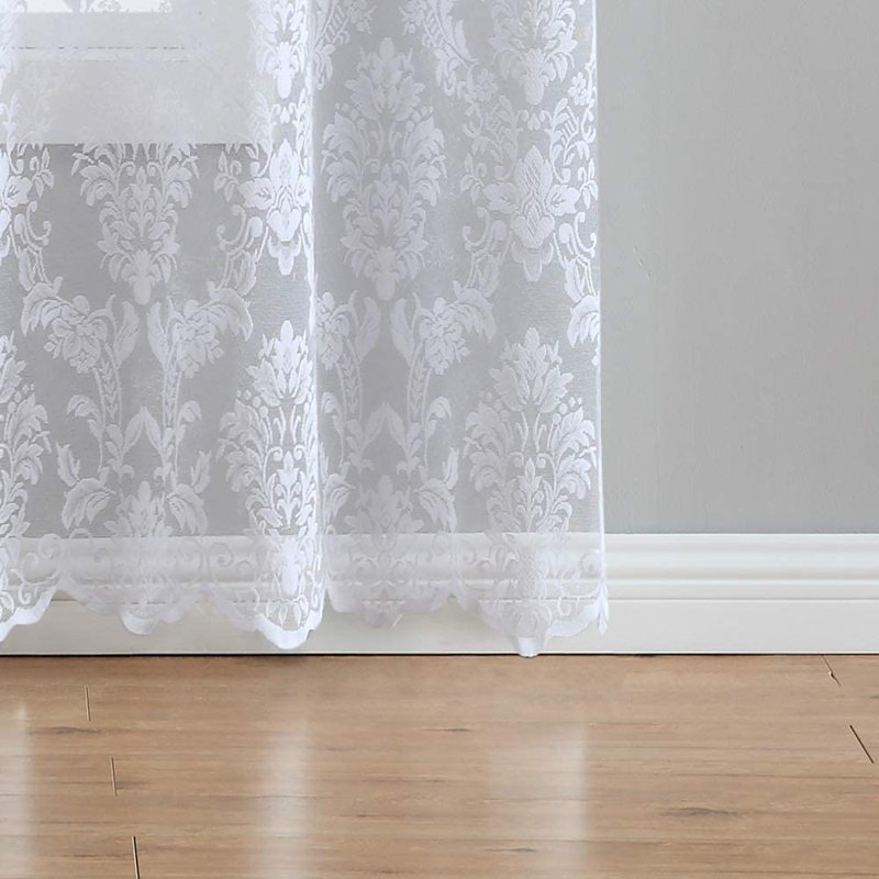 Froehlich Floral Sheer Lace Curtains in Black, Ivory, Linen and White Colors, 54" W x 96" L, White