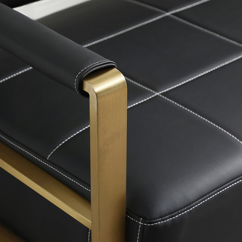 Canapé en cuir reconstitué de 57,9 po de largeur avec revêtement en faux cuir reconstitué pour le salon Sièges décoratifs pour petits espaces Canapé 2 places Mobilier de studio avec accoudoirs en métal doré
