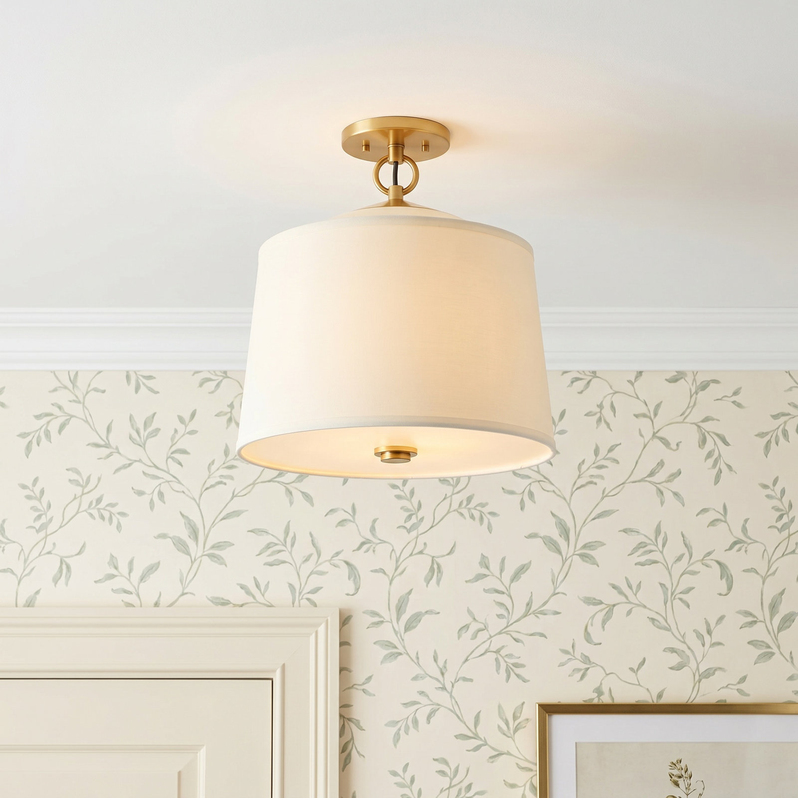 Single Light Linen Semi Flush Mount