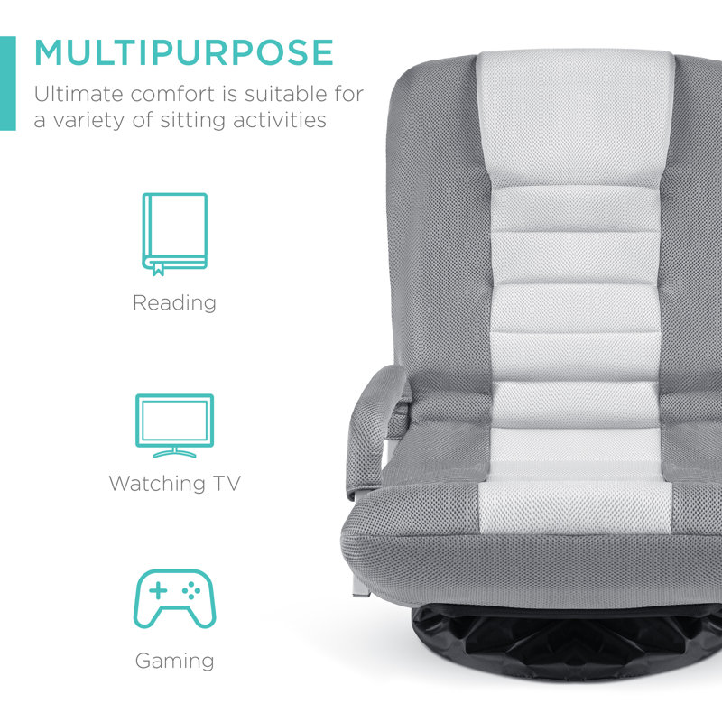 Alba 360-Degree Swivel Gaming Floor Chair w/ Armrest Handles, Foldable Adjustable Back, Gray/White