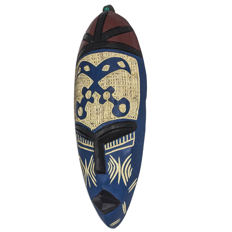 Décoration murale à masque africain en bois courageous ohene, Bleu