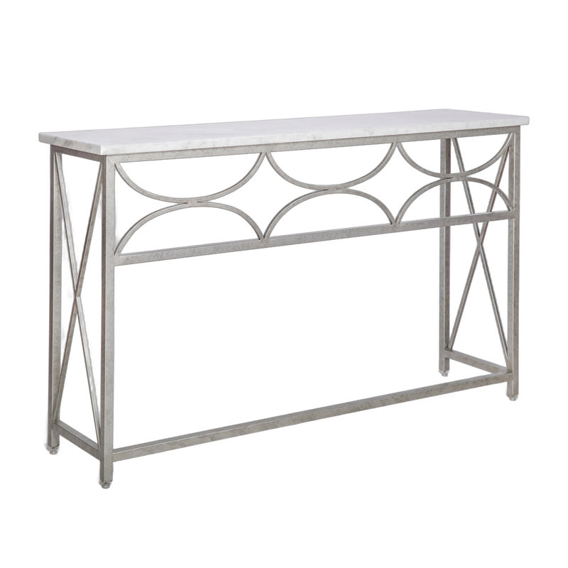 Diamond Console Table, Carrera Marble, Royal Silver