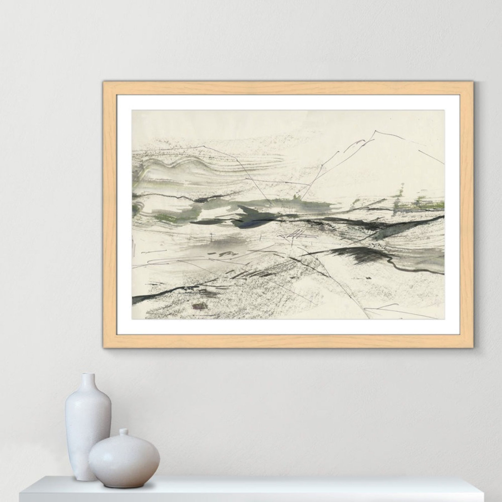 Green Sketches Print by PI Studio, White, 31" H x 43" W x 1.25" D, Natural Cube Picture Framed