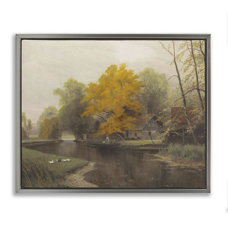 Cadre flottant rétro «Fall By The River», conception par Leah Straatsma, Cadre flottant gris lustré, H 25 po x l 31 po