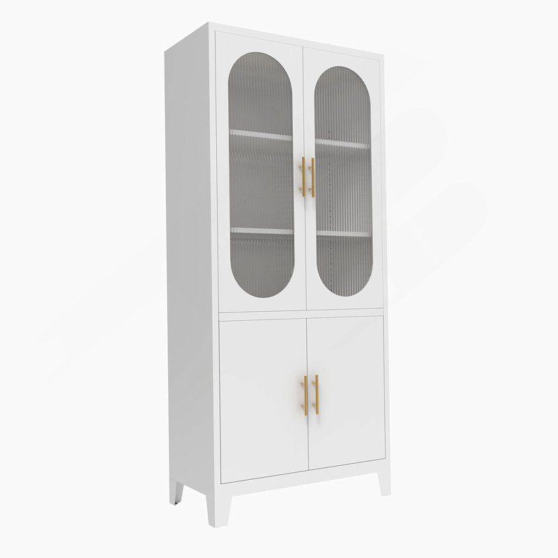 Armoire 2 portes cannelées en verre, Blanc