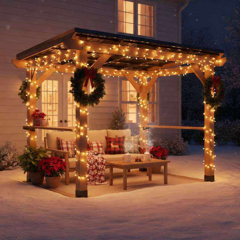 8 Ft. W X 6 Ft. D Solid Cedar Wood Grill Gazebo With Two Side Wooden Holder