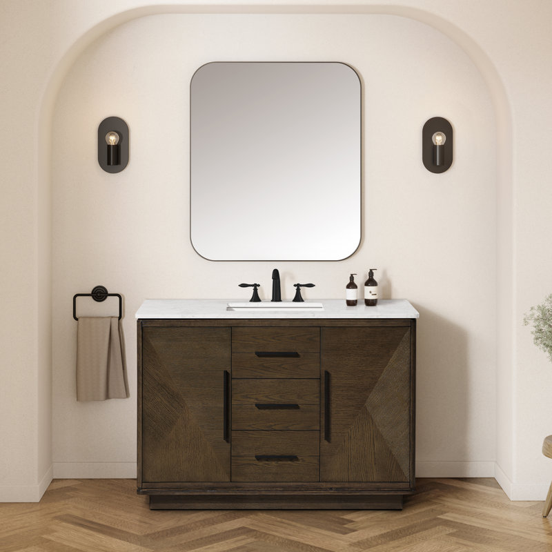 OVE Decors Hale Meuble-lavabo autoportant simple en chêne vieilli avec plateau en marbre d'ingénierie, 48"
