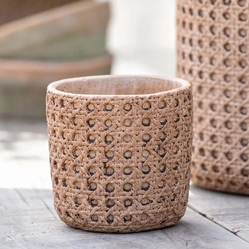 M Round Cane Orange Terracotta  Pot, 5'' H x 5.5'' W x 5.5'' D