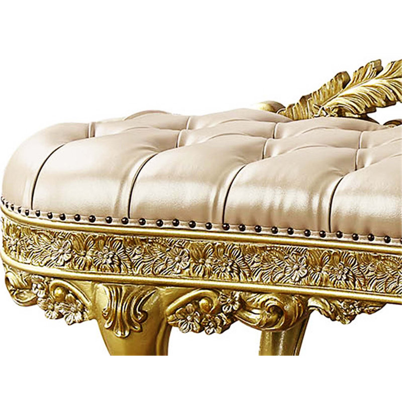 73" Light Gold PU Cabriole Bench with Storage and Metal Legs