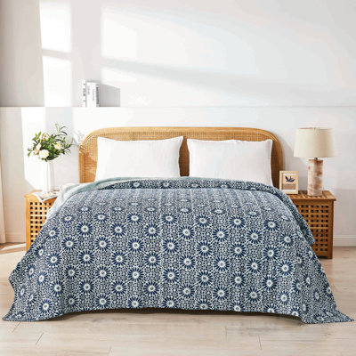Handstitched Flower Kantha Coverlet