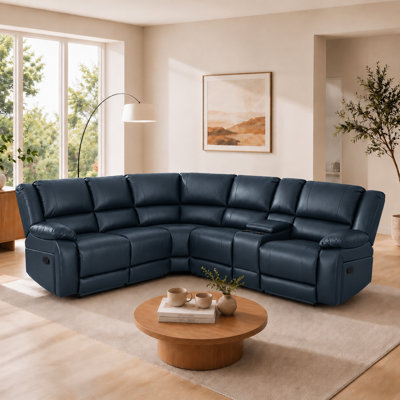 Canapé modulaire inclinable en similicuir 5 places avec console rabattable et porte-gobelets