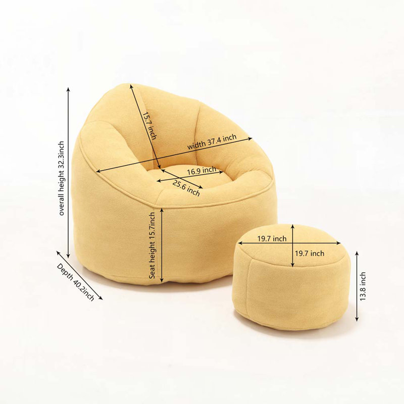 Fauteuil à billes rembourré avec repose-pieds, Jaune