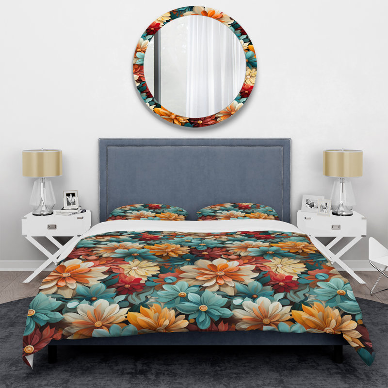 Ensemble de housse de couette Blue Popart Vivid Flower Garden, Housse de couette simple + 1 taie décorative stan