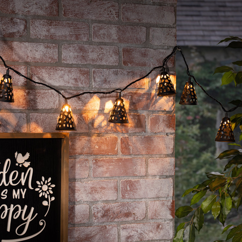 Decorative 10-Count Black Metal Die-Cut String Lights – 6-Foot Indoor/Outdoor Industrial-Style Lighting with 10 Clear Mini Bulbs